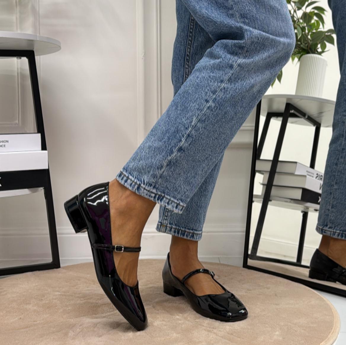 Cristina - Scarpe Donna Ballerine Cinturino Comode Lucido Nero