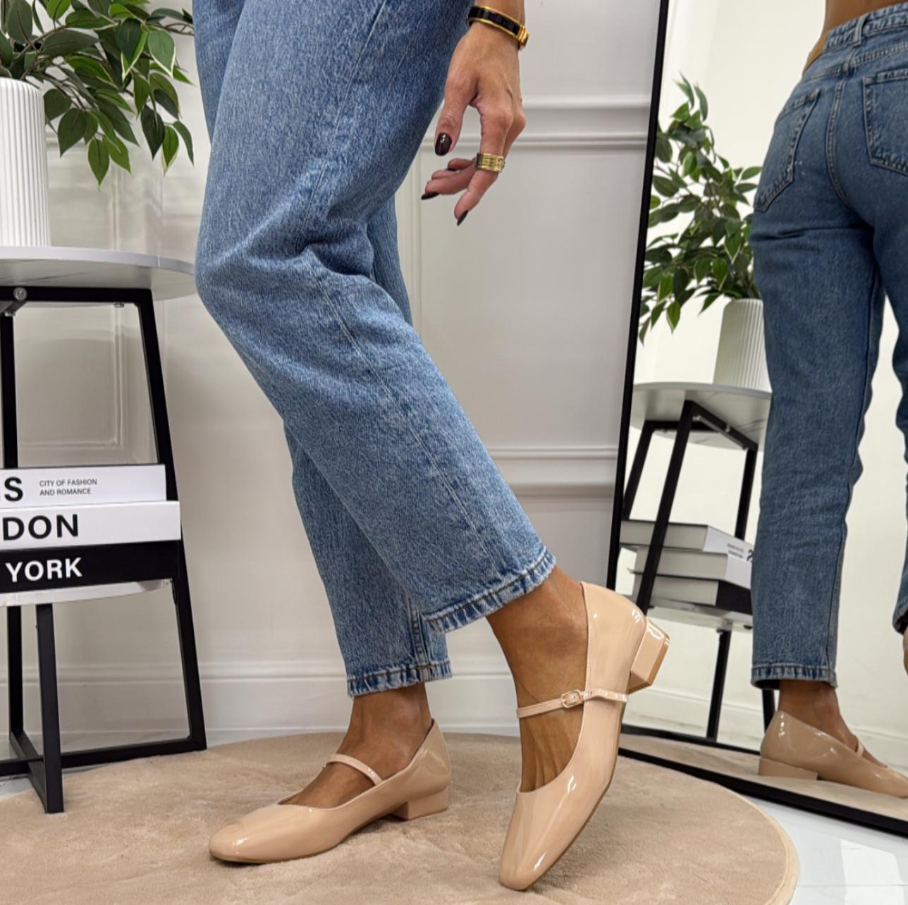 Cristina - Scarpe Donna Ballerine Cinturino Comode Lucido Nude