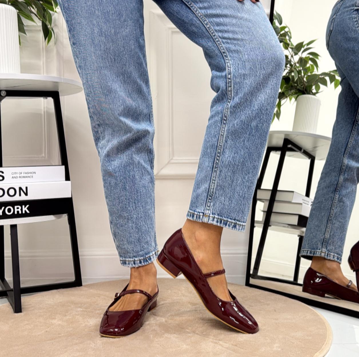 Cristina - Scarpe Donna Ballerine Cinturino Comode Lucido Bordeaux