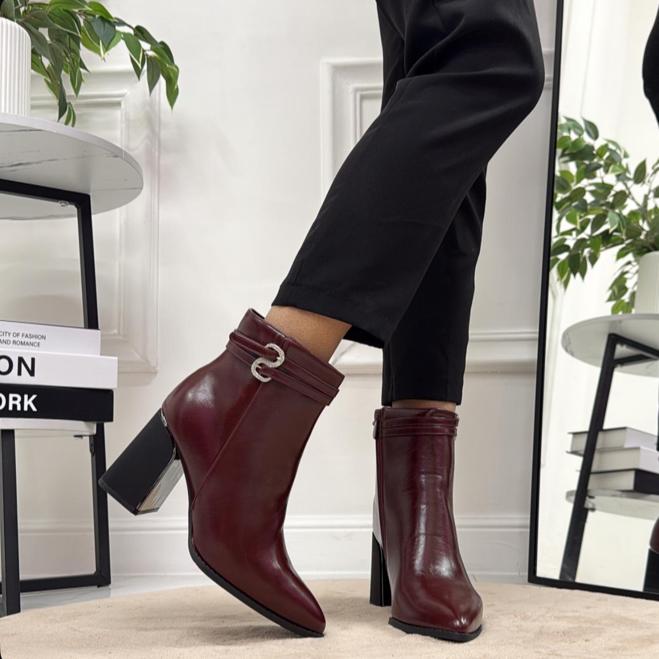 Federica - Stivaletto Donna Scarpa Punta Casual Comodo Bordeaux
