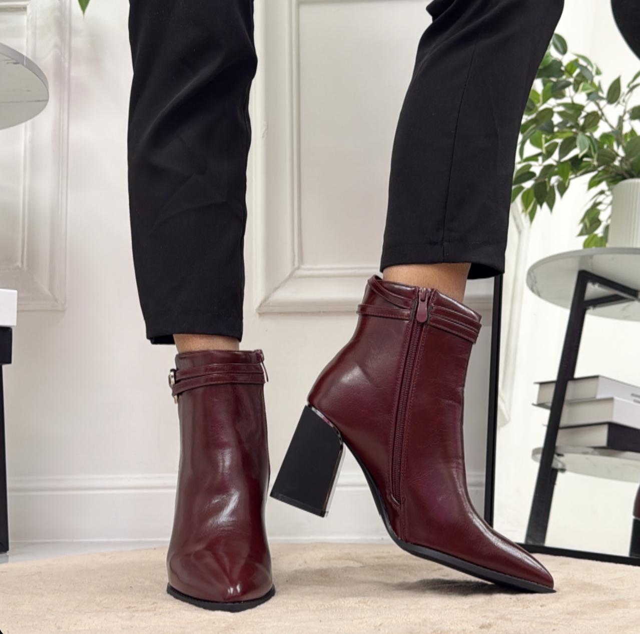 Federica - Stivaletto Donna Scarpa Punta Casual Comodo Bordeaux