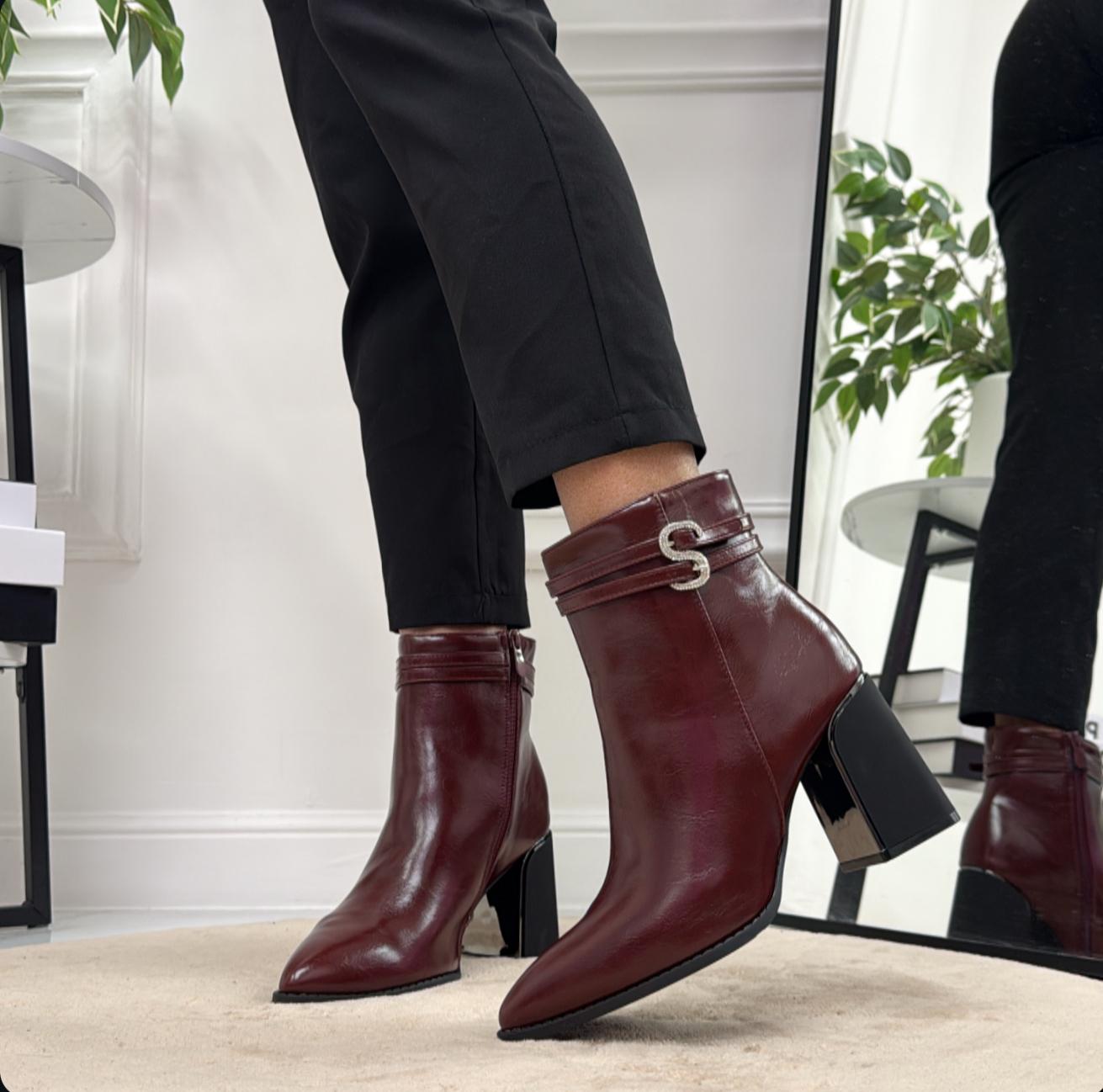 Federica - Stivaletto Donna Scarpa Punta Casual Comodo Bordeaux
