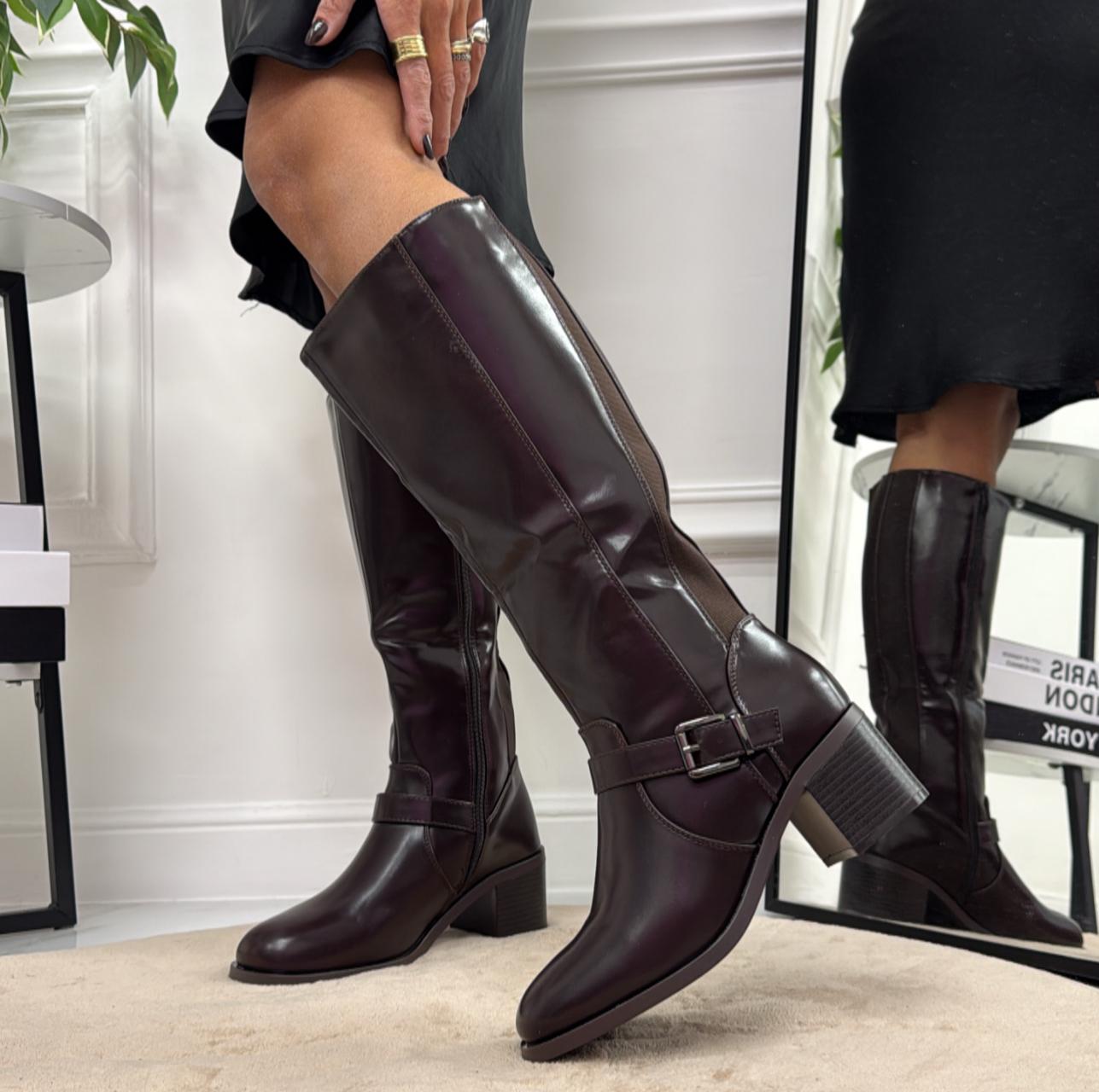 Edna - Stivale Donna Alto Tacco Punta Casual Elegante Marrone
