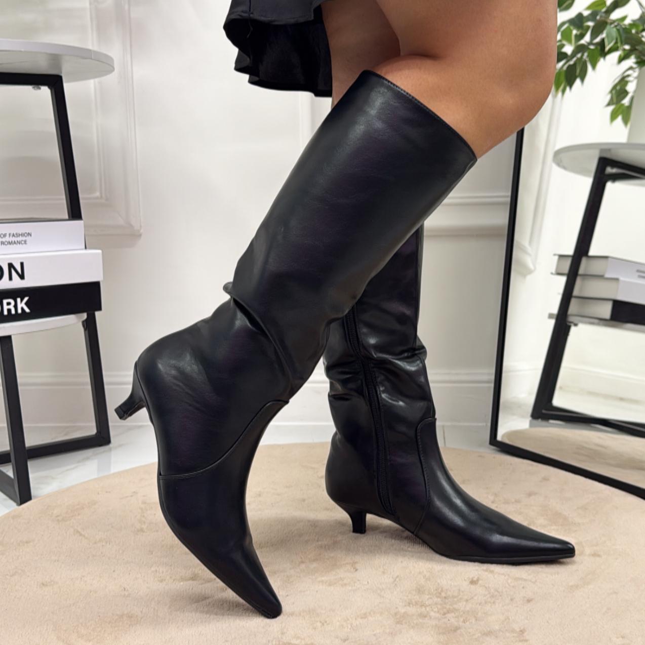 Jade - Stivale Donna Alto Tacco Punta Casual Elegante Nero