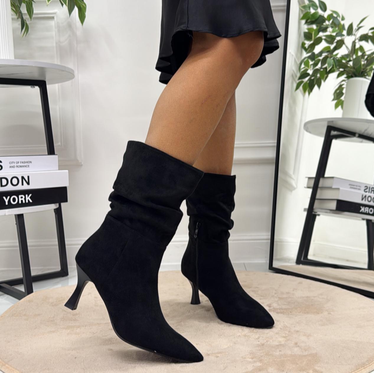 Caroline - Stivale Donna Alto Tacco Punta Casual Elegante Nero