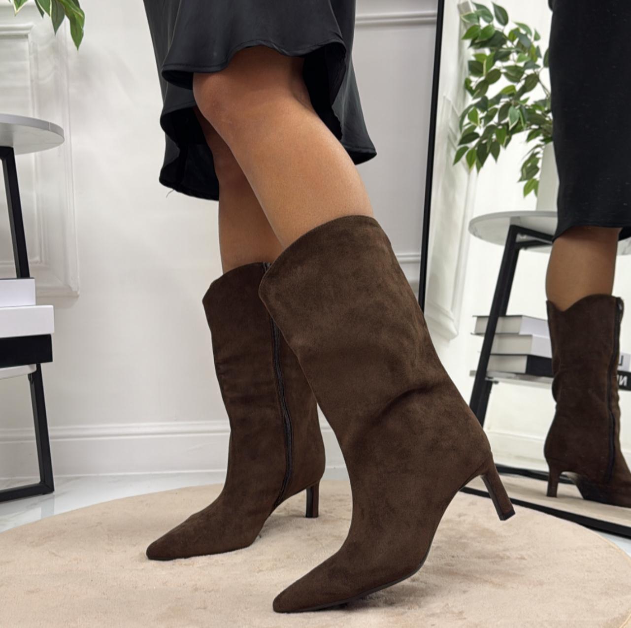 Nabila - Stivale Alto Tacco Donna Marrone