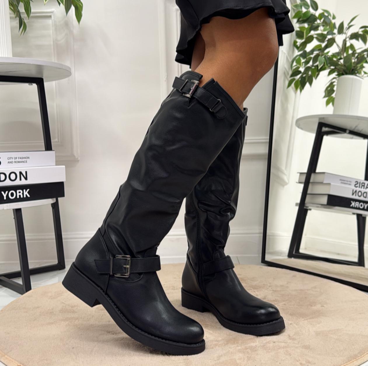 Hella - Stivale Donna Anfibio Alto Fibbia Nero