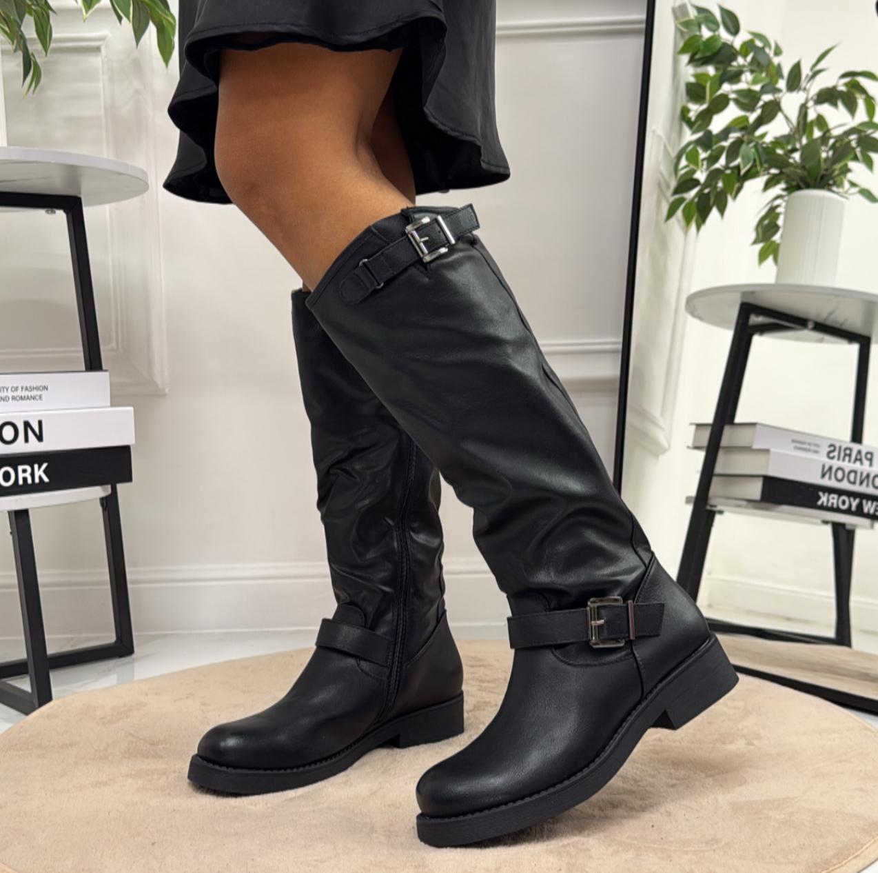 Hella - Stivale Donna Anfibio Alto Fibbia Nero
