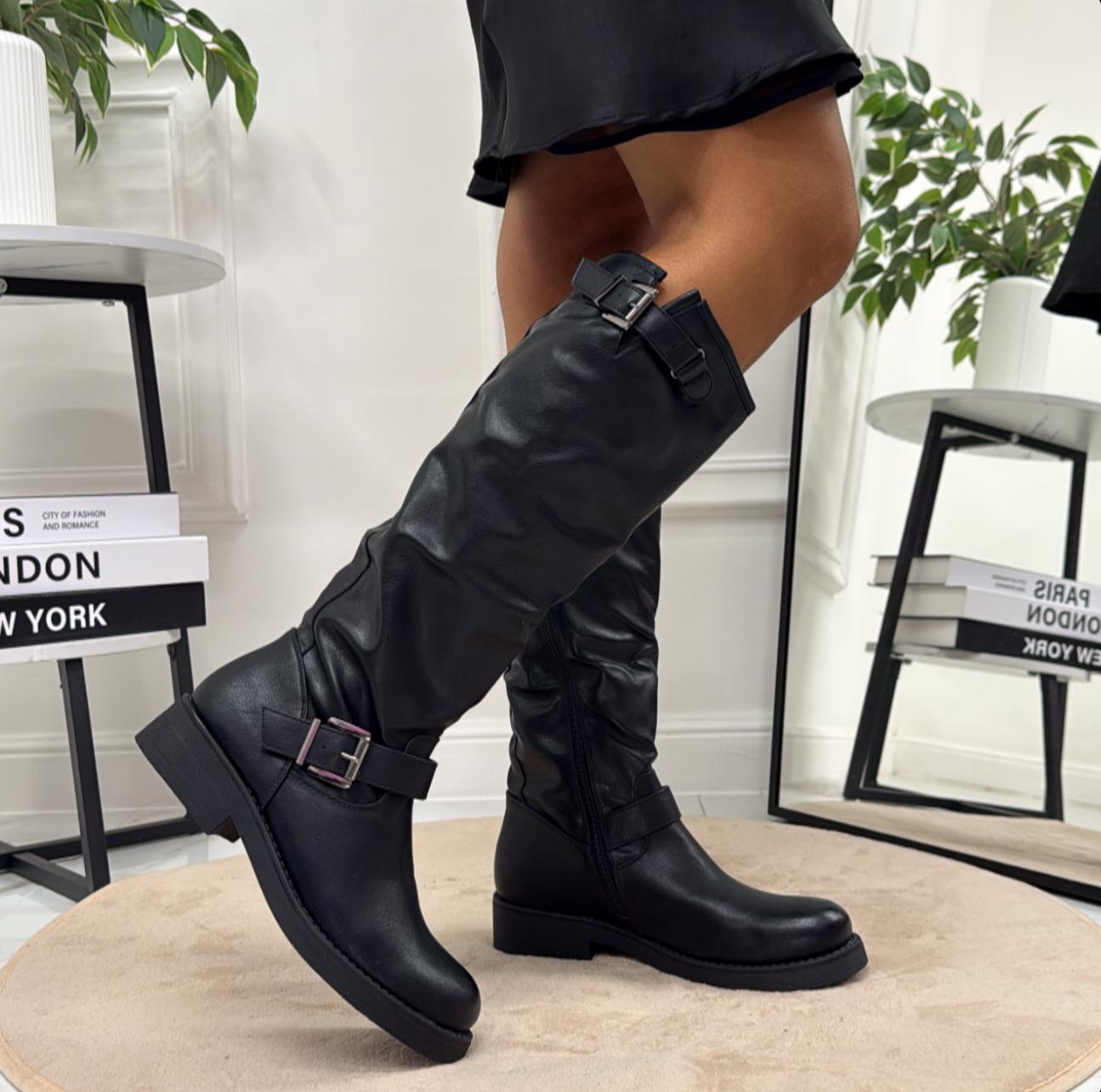 Hella - Stivale Donna Anfibio Alto Fibbia Nero