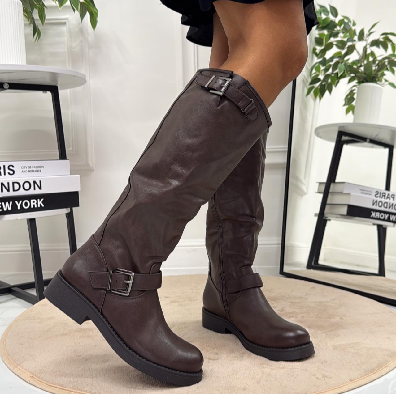 Hella - Stivale Donna Anfibio Alto Fibbia Marrone