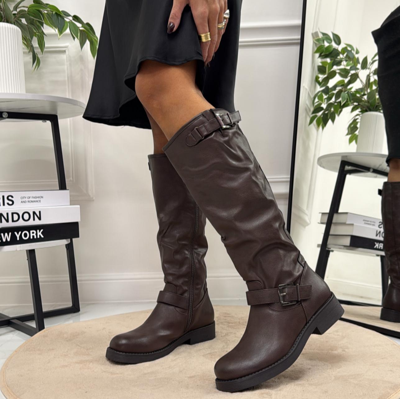 Hella - Stivale Donna Anfibio Alto Fibbia Marrone