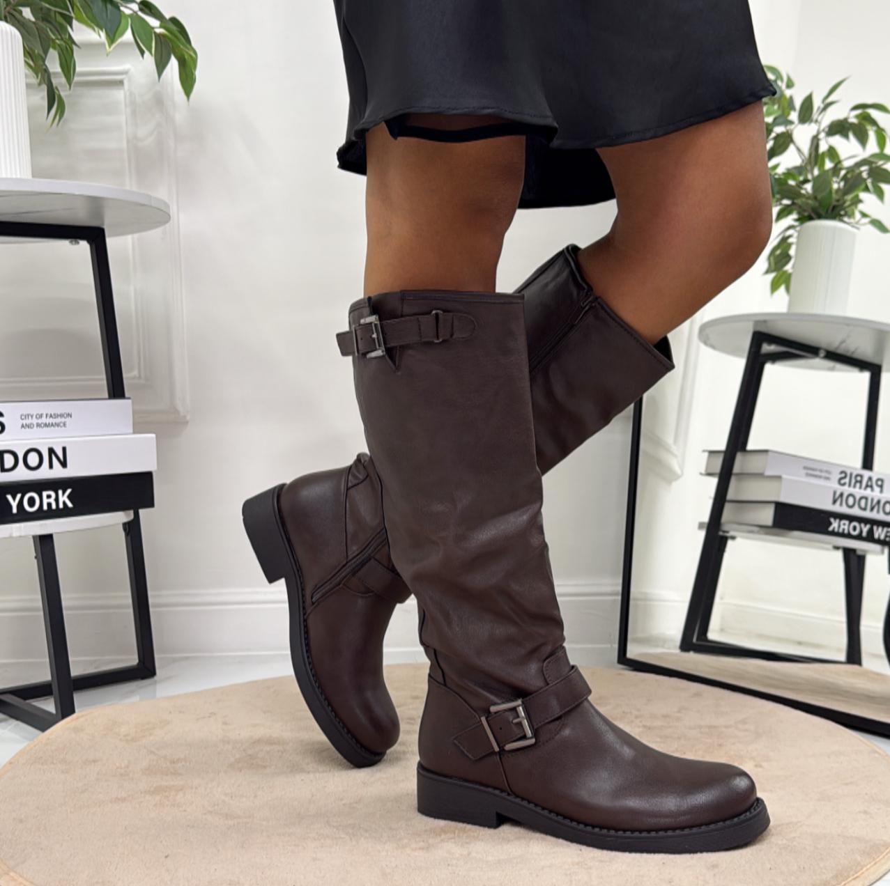 Hella - Stivale Donna Anfibio Alto Fibbia Marrone