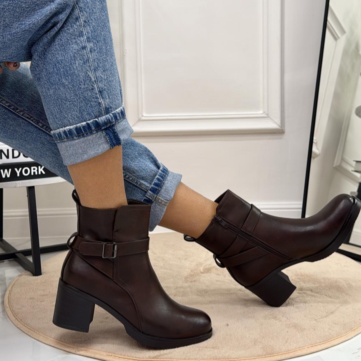 Jessica - Stivaletto Anfibio Donna Scarpa Basso Casual Fibbia Marrone