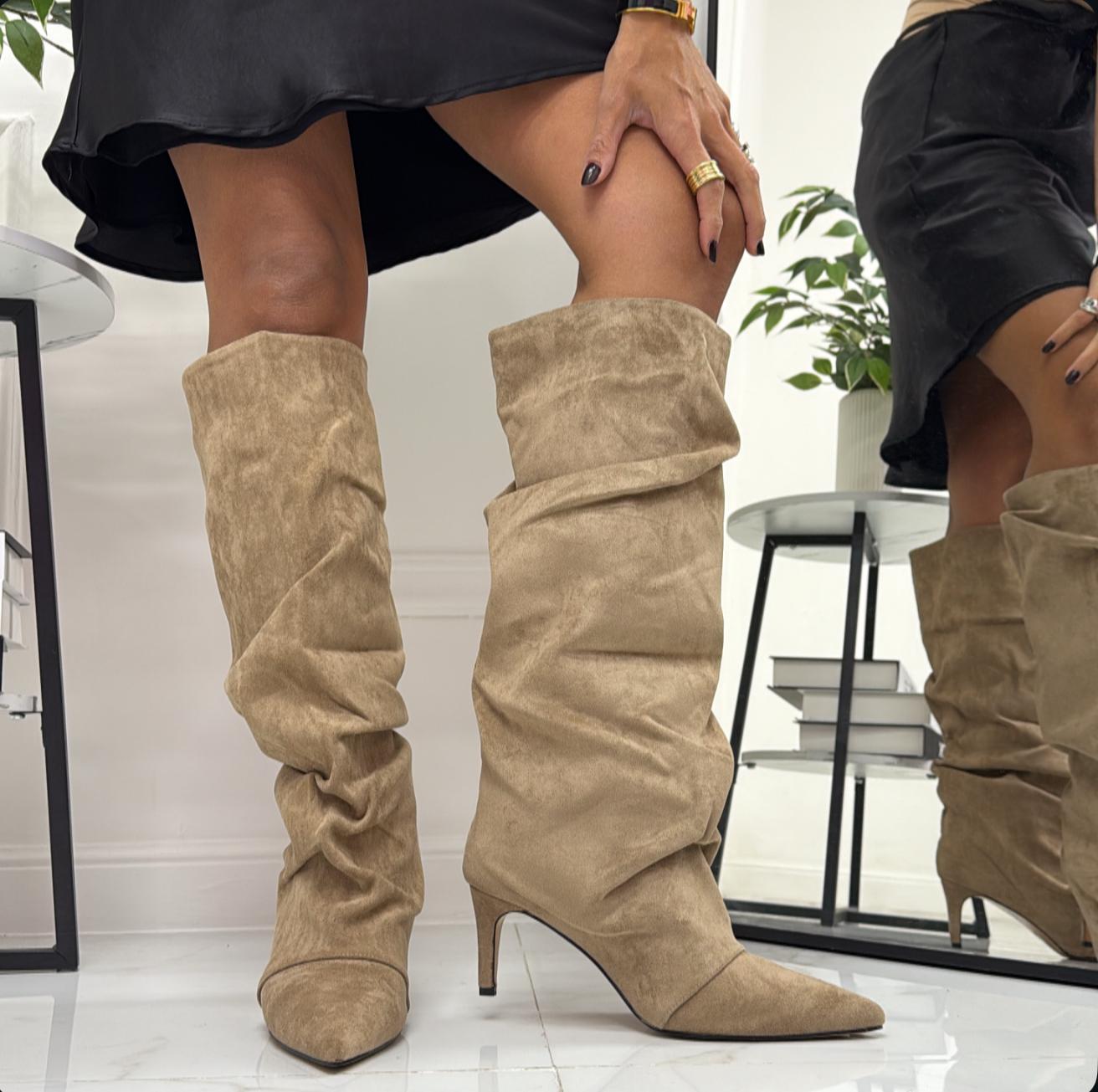 Sohara - Stivale Donna Alto Tacco Punta Casual Elegante Beige