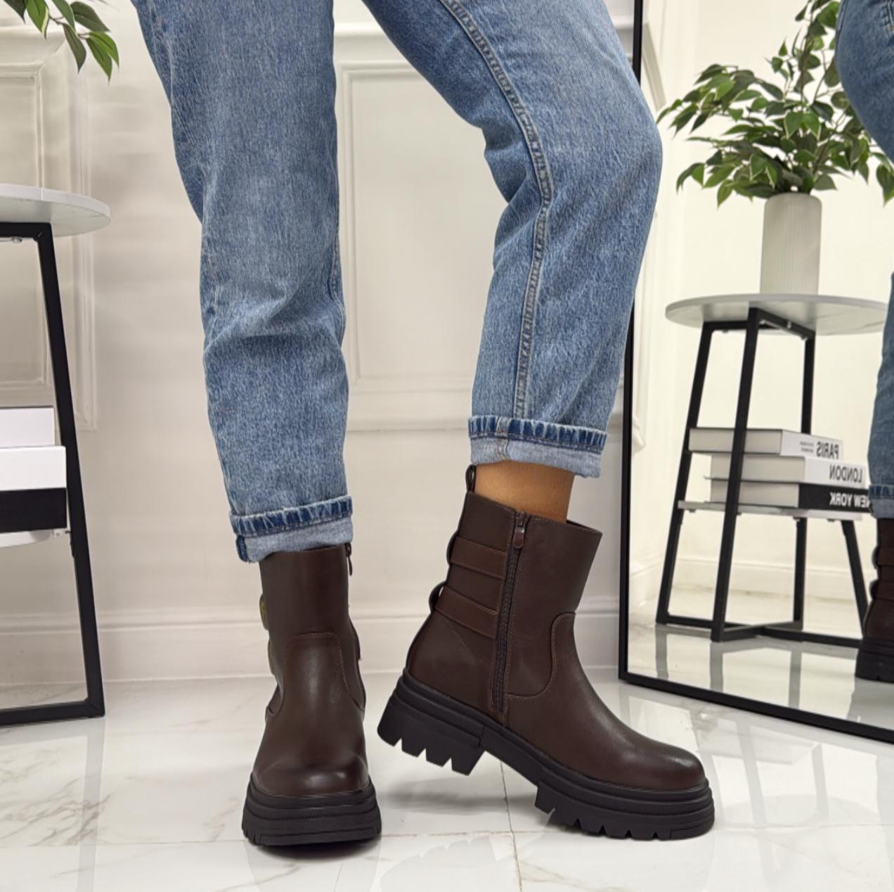 Priscilla - Stivaletto Anfibio Donna Scarpa Basso Casual Fibbia Marrone