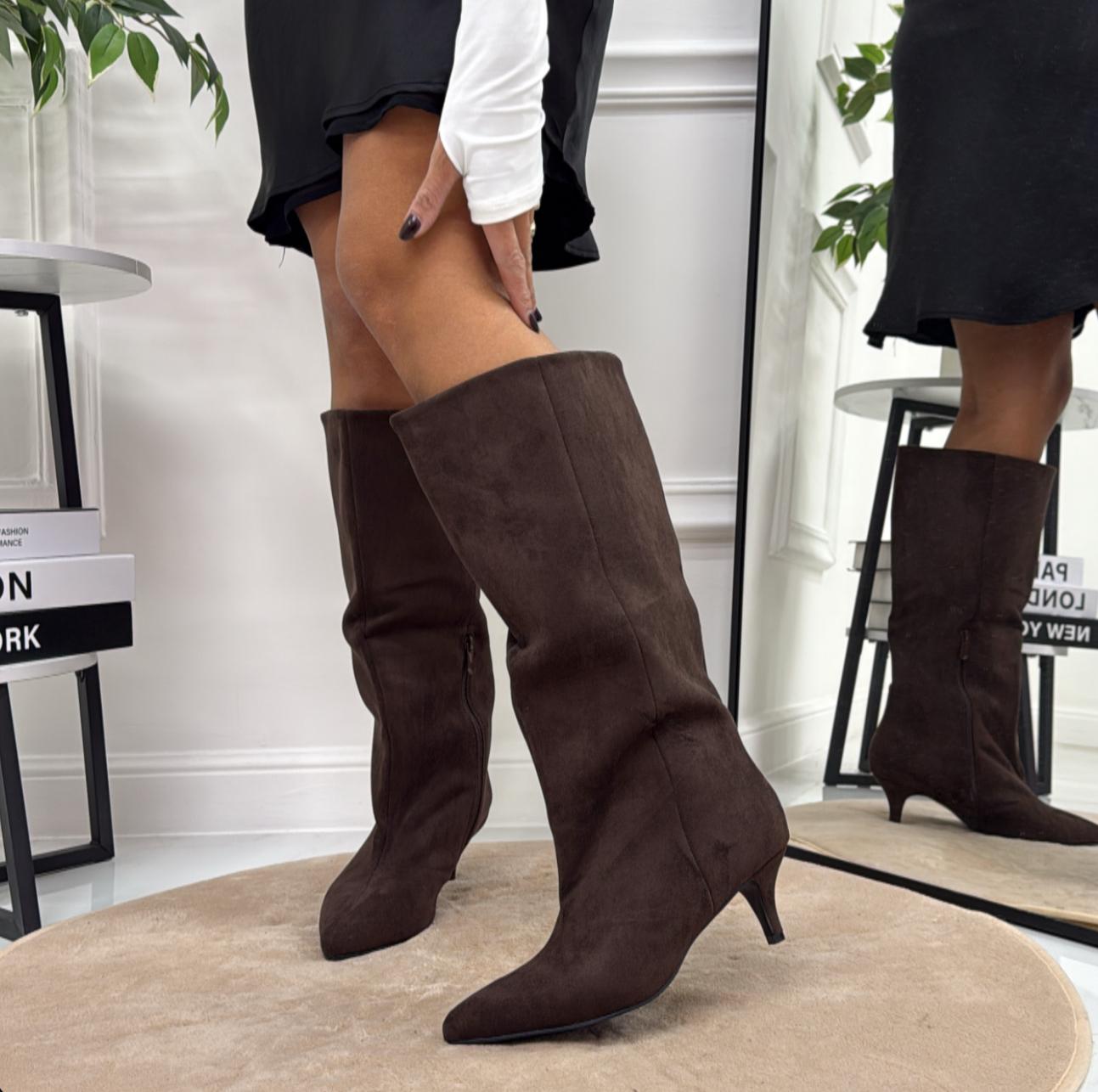 Isadora - Stivale Donna Alto Tacco Punta Casual Elegante Marrone