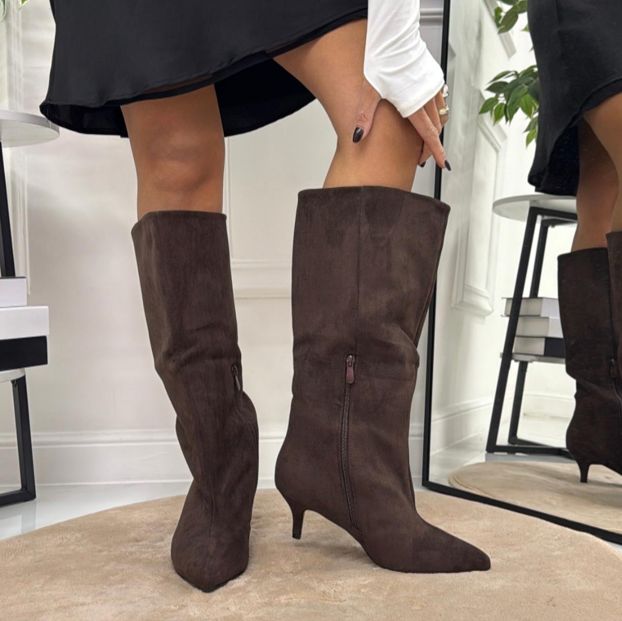 Isadora - Stivale Donna Alto Tacco Punta Casual Elegante Marrone