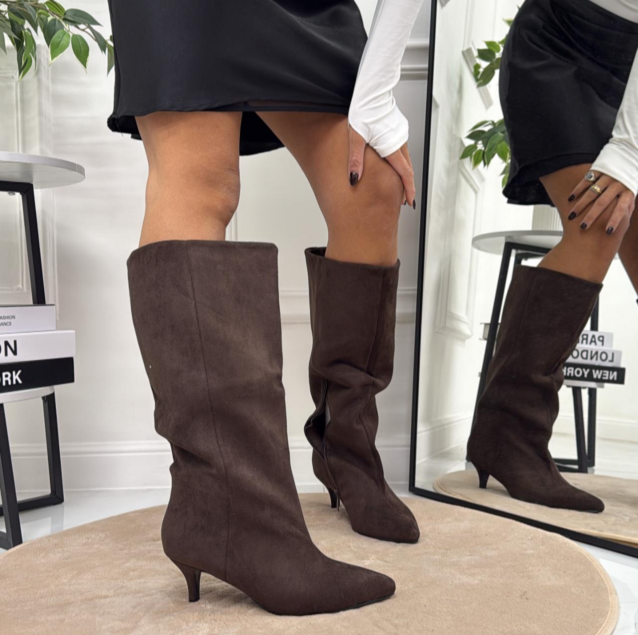 Isadora - Stivale Donna Alto Tacco Punta Casual Elegante Marrone
