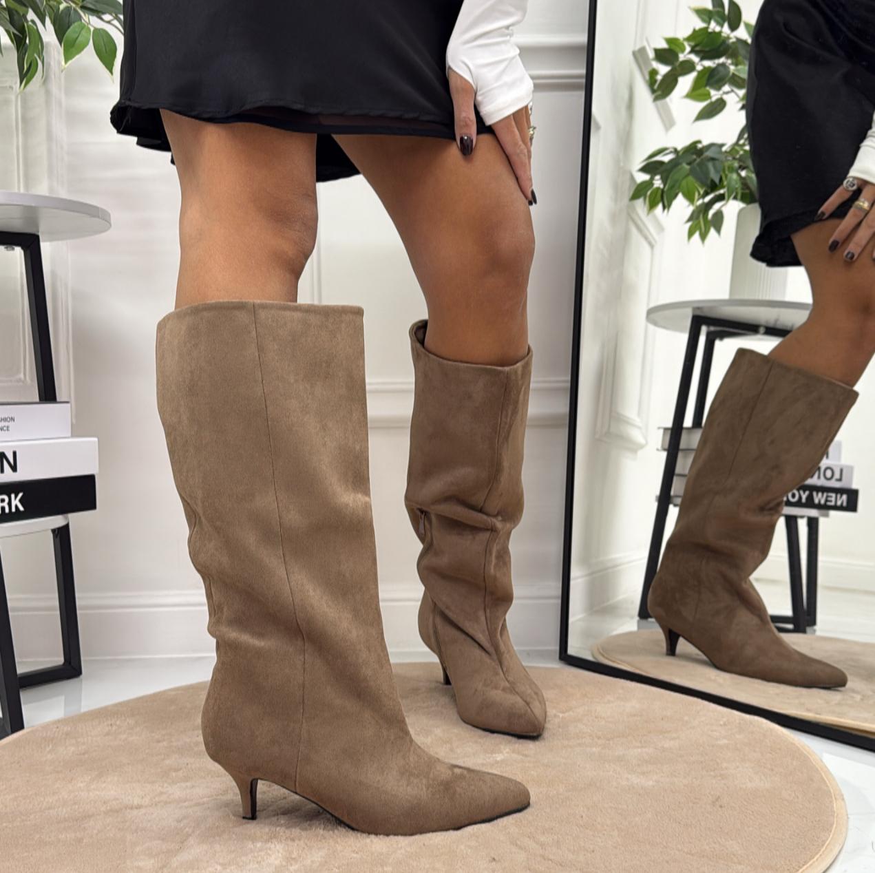 Isadora - Stivale Donna Alto Tacco Punta Casual Elegante Beige
