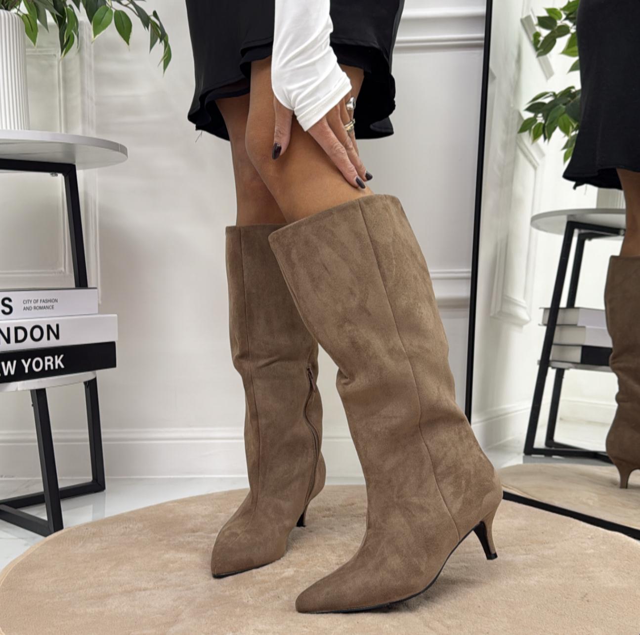 Isadora - Stivale Donna Alto Tacco Punta Casual Elegante Beige