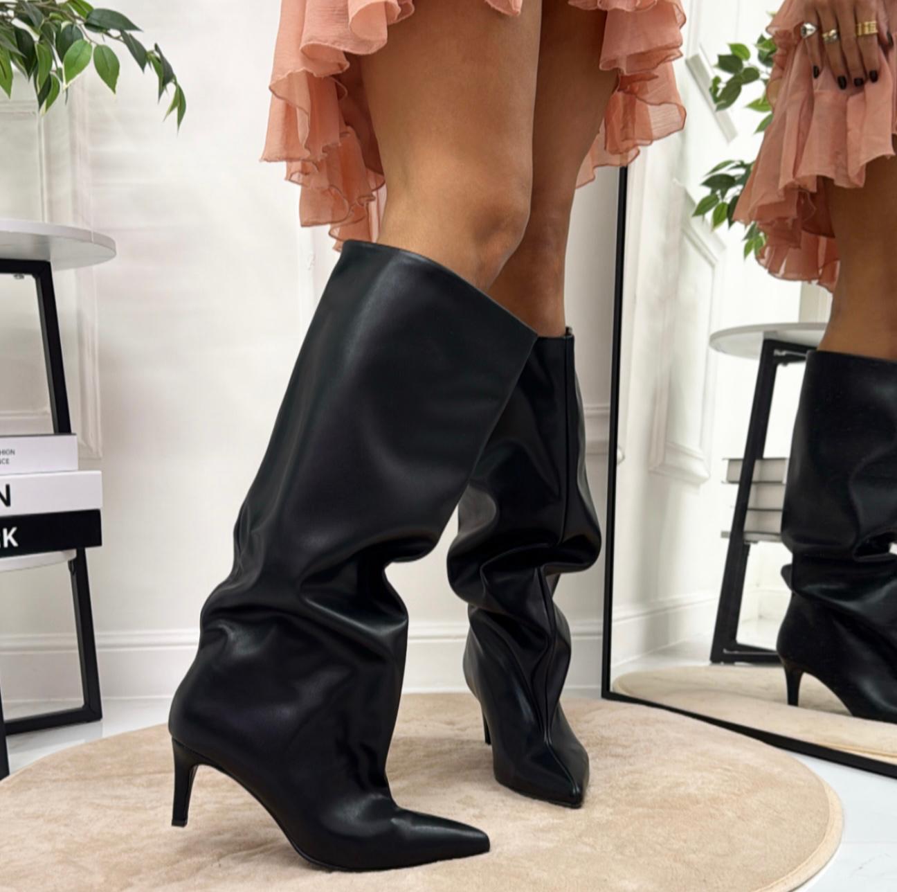 Naelle - Stivale Donna Alto Tacco Punta Casual Elegante Nero