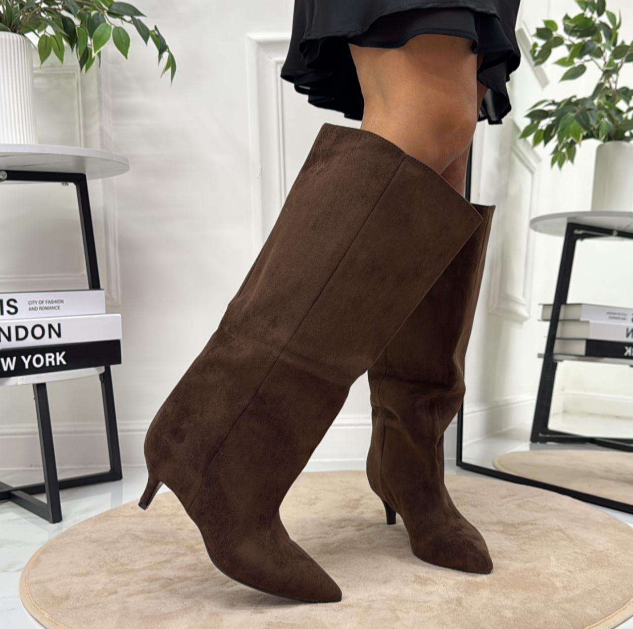 Vanya - Stivale Donna Alto Tacco Punta Casual Elegante Marrone