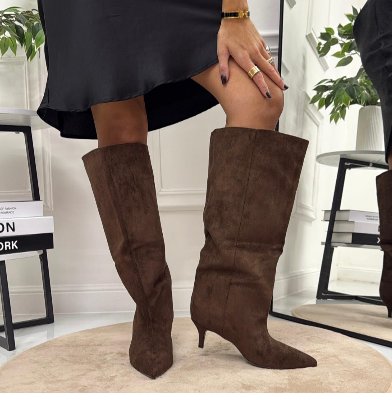 Vanya - Stivale Donna Alto Tacco Punta Casual Elegante Marrone