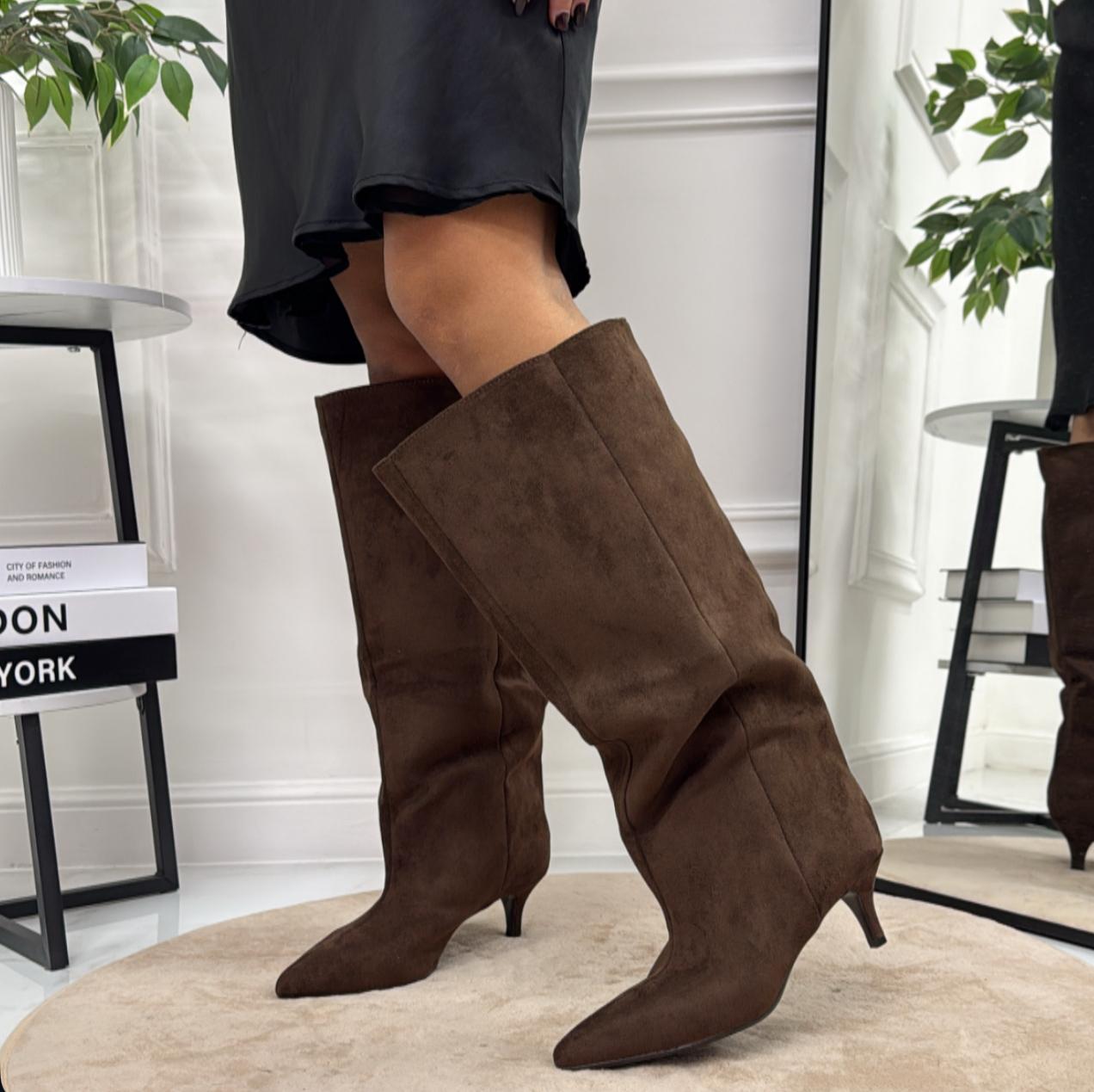 Vanya - Stivale Donna Alto Tacco Punta Casual Elegante Marrone