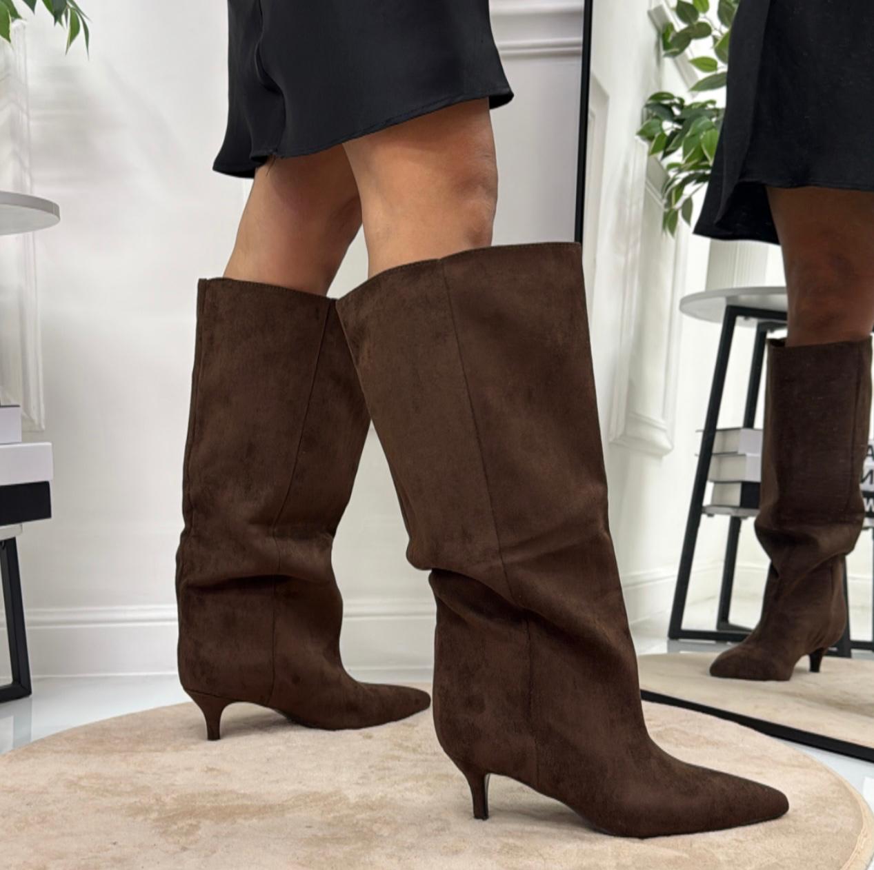 Vanya - Stivale Donna Alto Tacco Punta Casual Elegante Marrone
