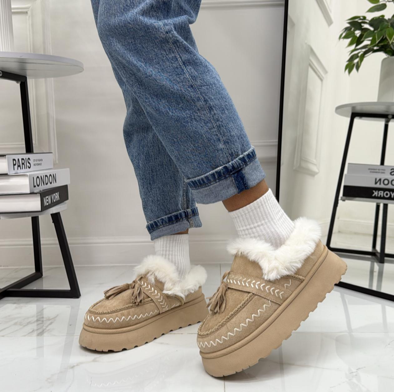 Monique - Stivaletto Eskimo Boots Gomma Alta Beige