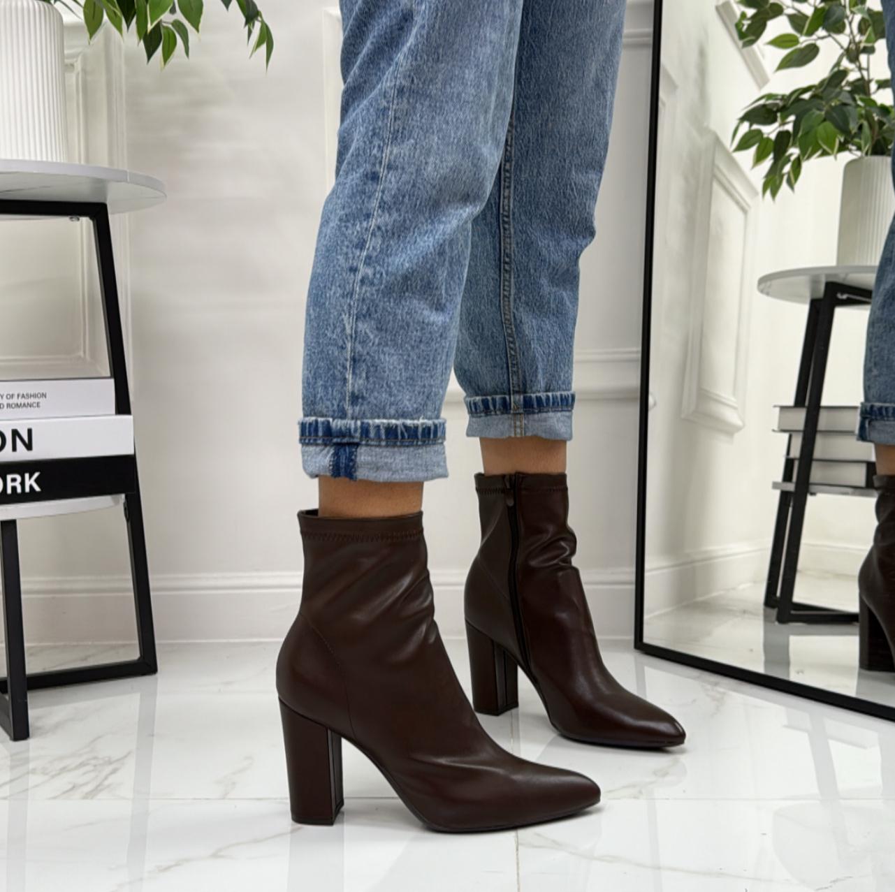 Rielle - Stivaletto Donna Tacco Quadrato Punta Comodo Marrone