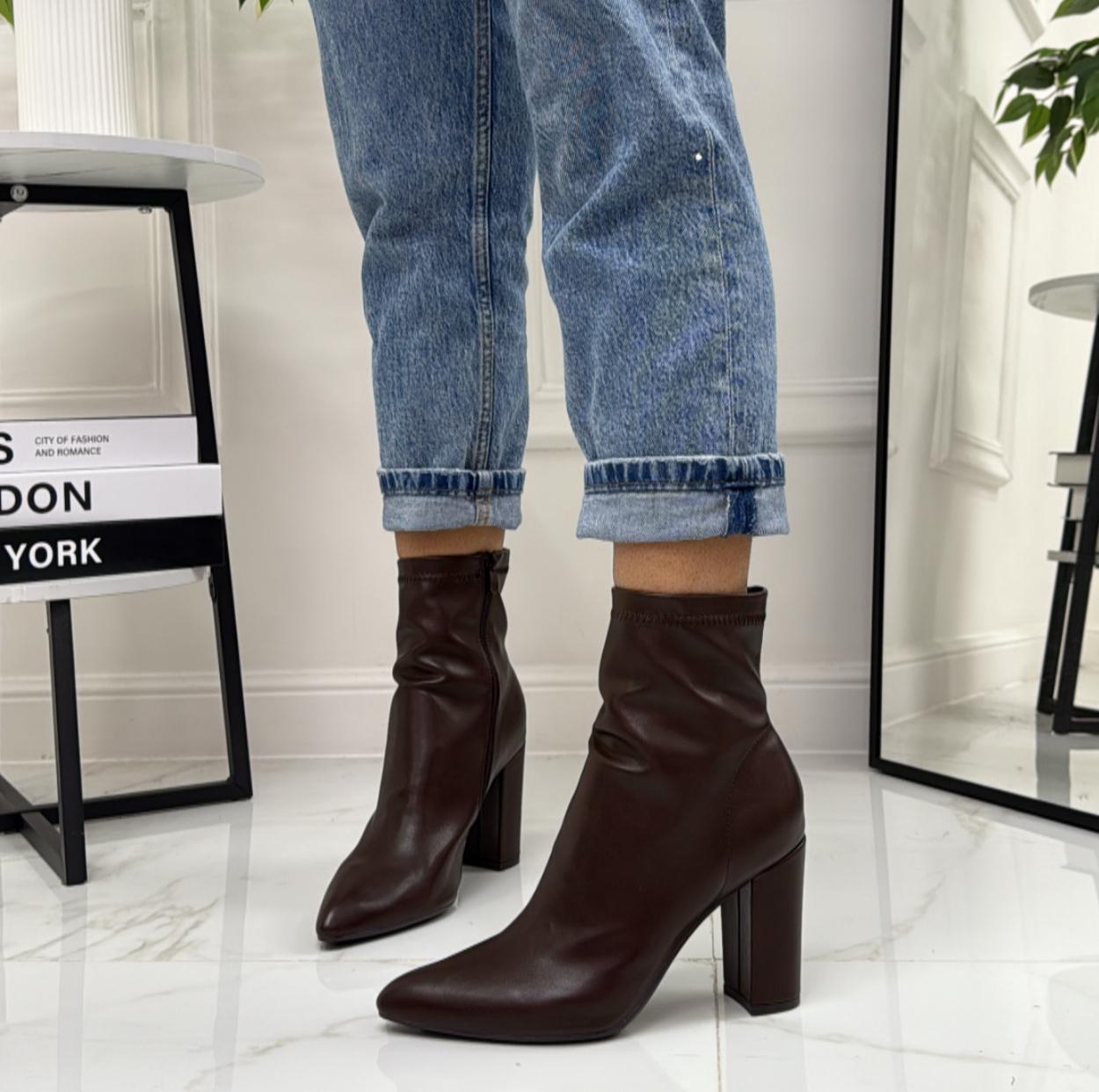 Rielle - Stivaletto Donna Tacco Quadrato Punta Comodo Marrone