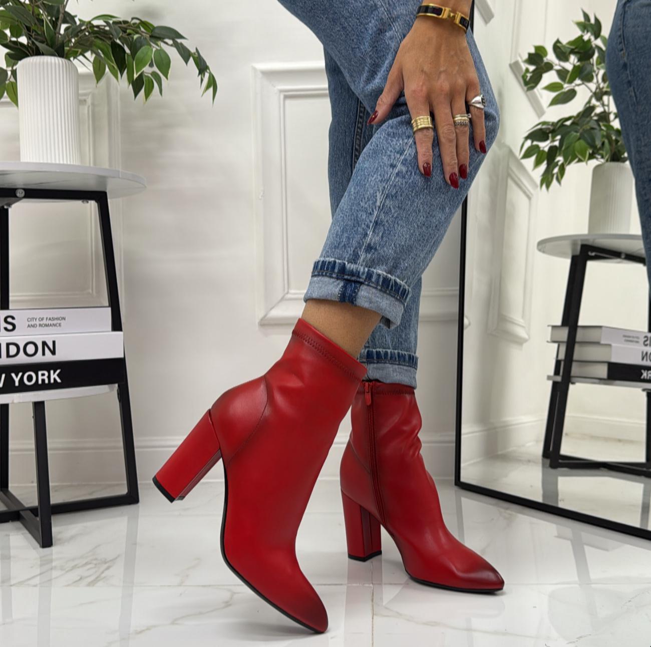 Rielle - Stivaletto Donna Tacco Quadrato Punta Comodo Rosso