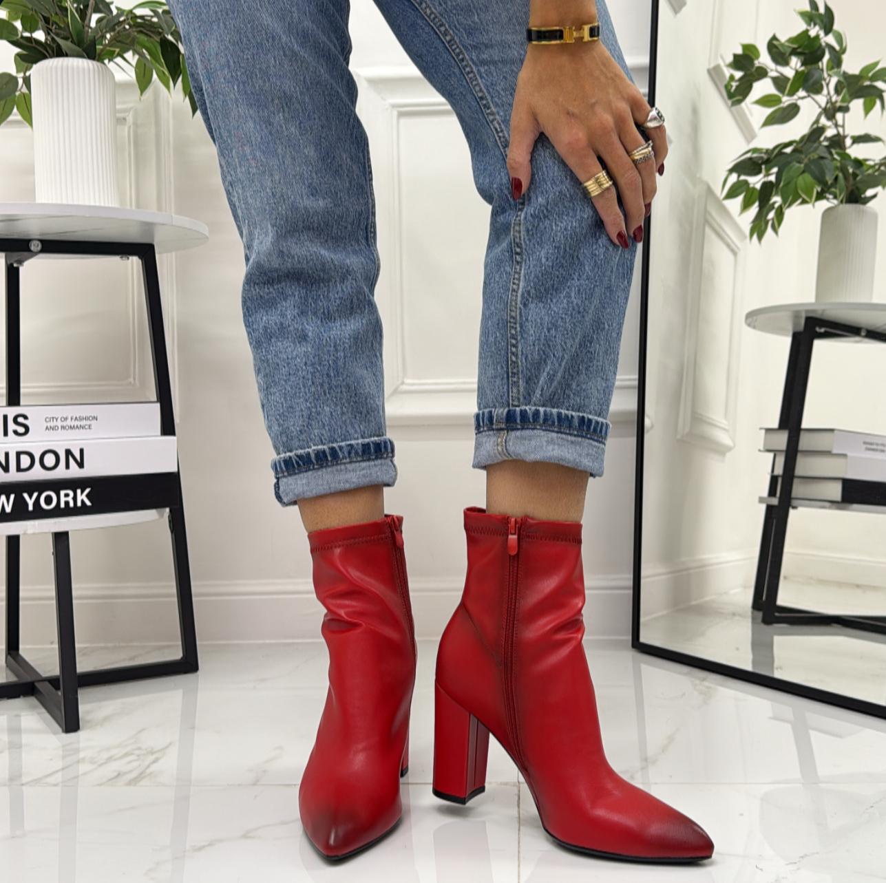 Rielle - Stivaletto Donna Tacco Quadrato Punta Comodo Rosso