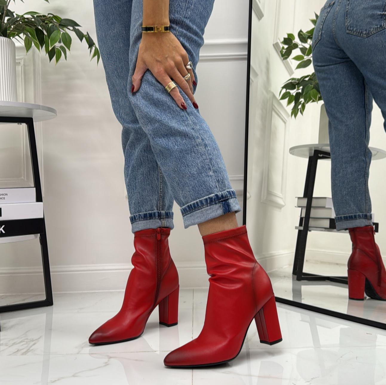 Rielle - Stivaletto Donna Tacco Quadrato Punta Comodo Rosso