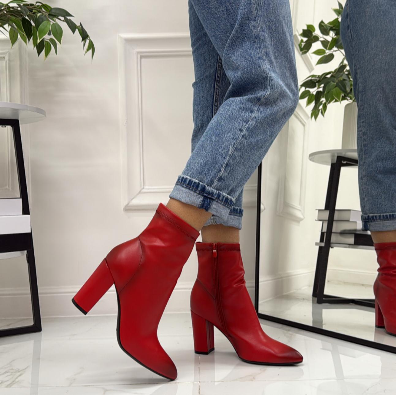 Rielle - Stivaletto Donna Tacco Quadrato Punta Comodo Rosso