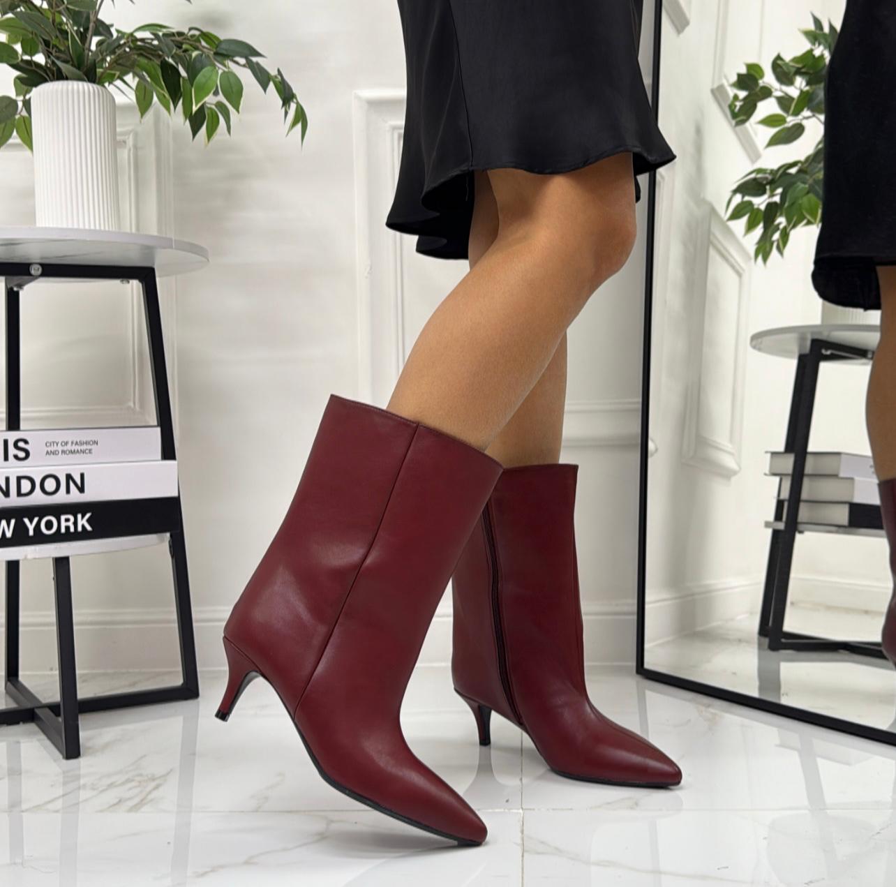 Diana - Stivaletto Donna Basso Tacco Punta Casual Elegante Bordeaux