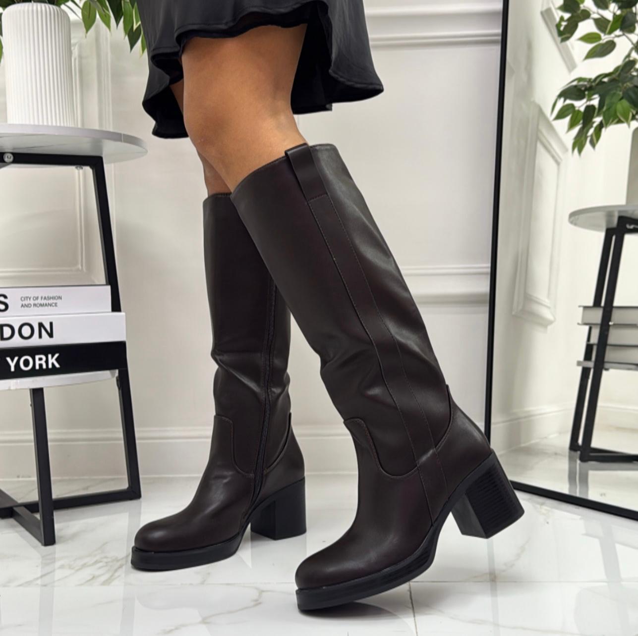 Jolie - Stivale Donna Alto Tacco Punta Casual Elegante Marrone