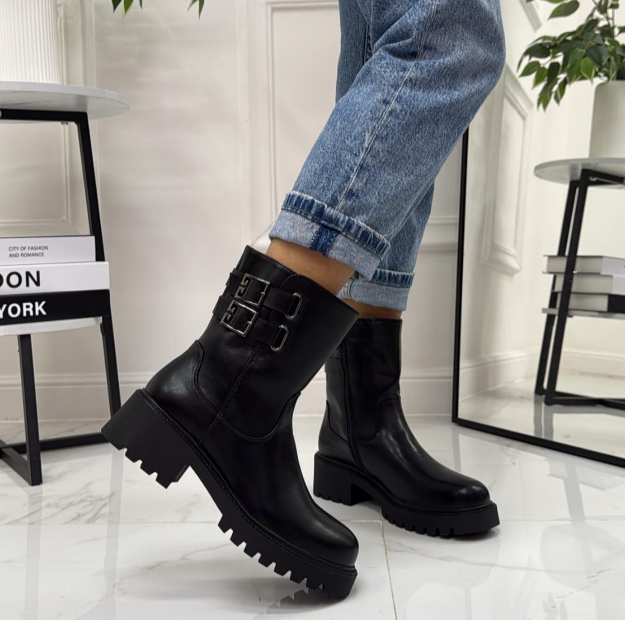 Lirien - Stivaletto Anfibio Donna Scarpa Basso Casual Fibbia Nero