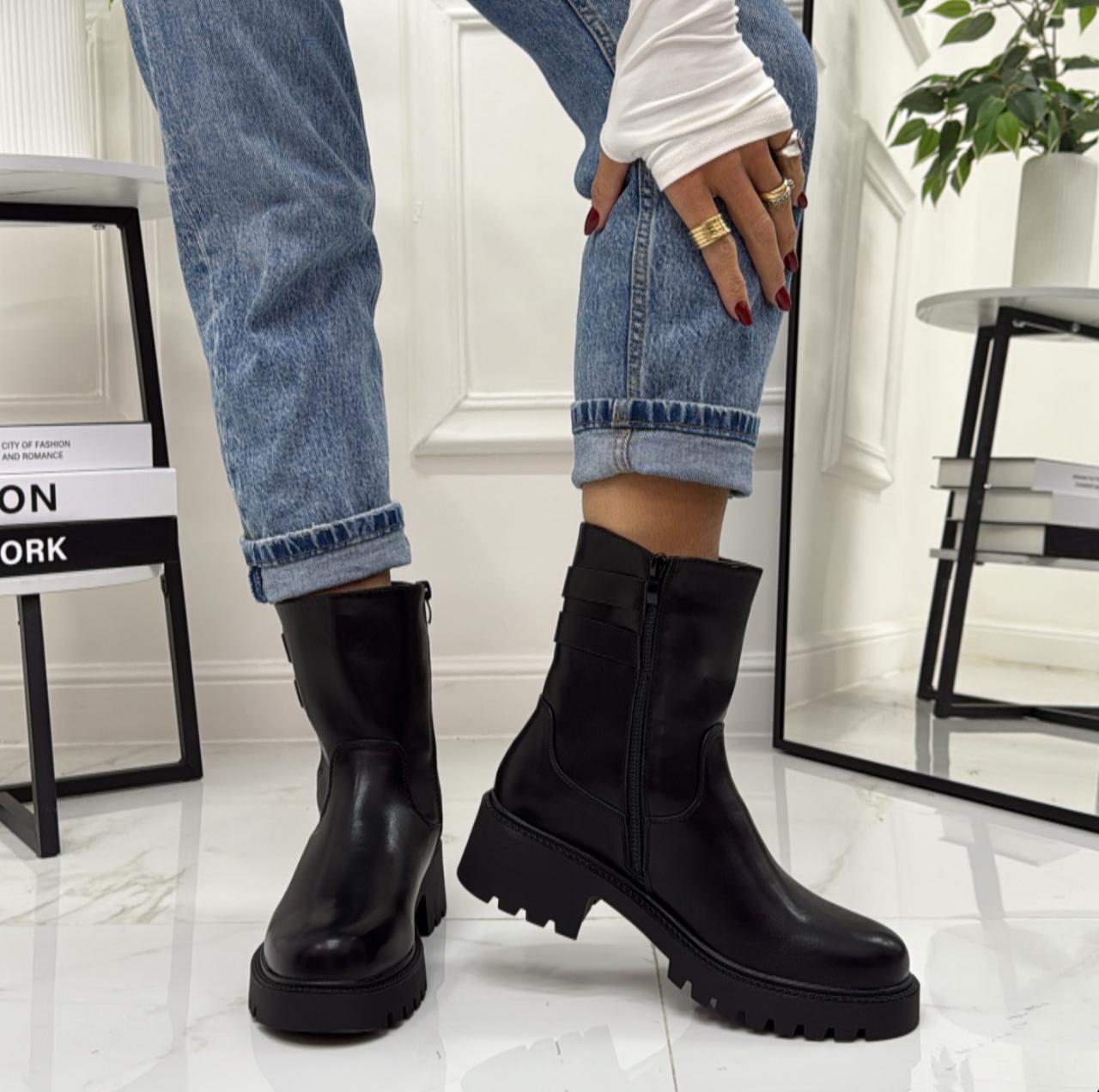 Lirien - Stivaletto Anfibio Donna Scarpa Basso Casual Fibbia Nero