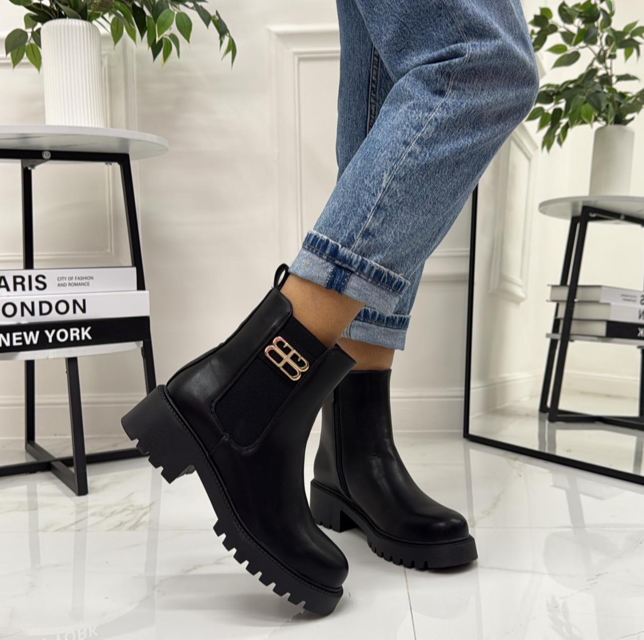 Vitty - Stivaletto Anfibio Donna Scarpa Basso Casual Fibbia Nero