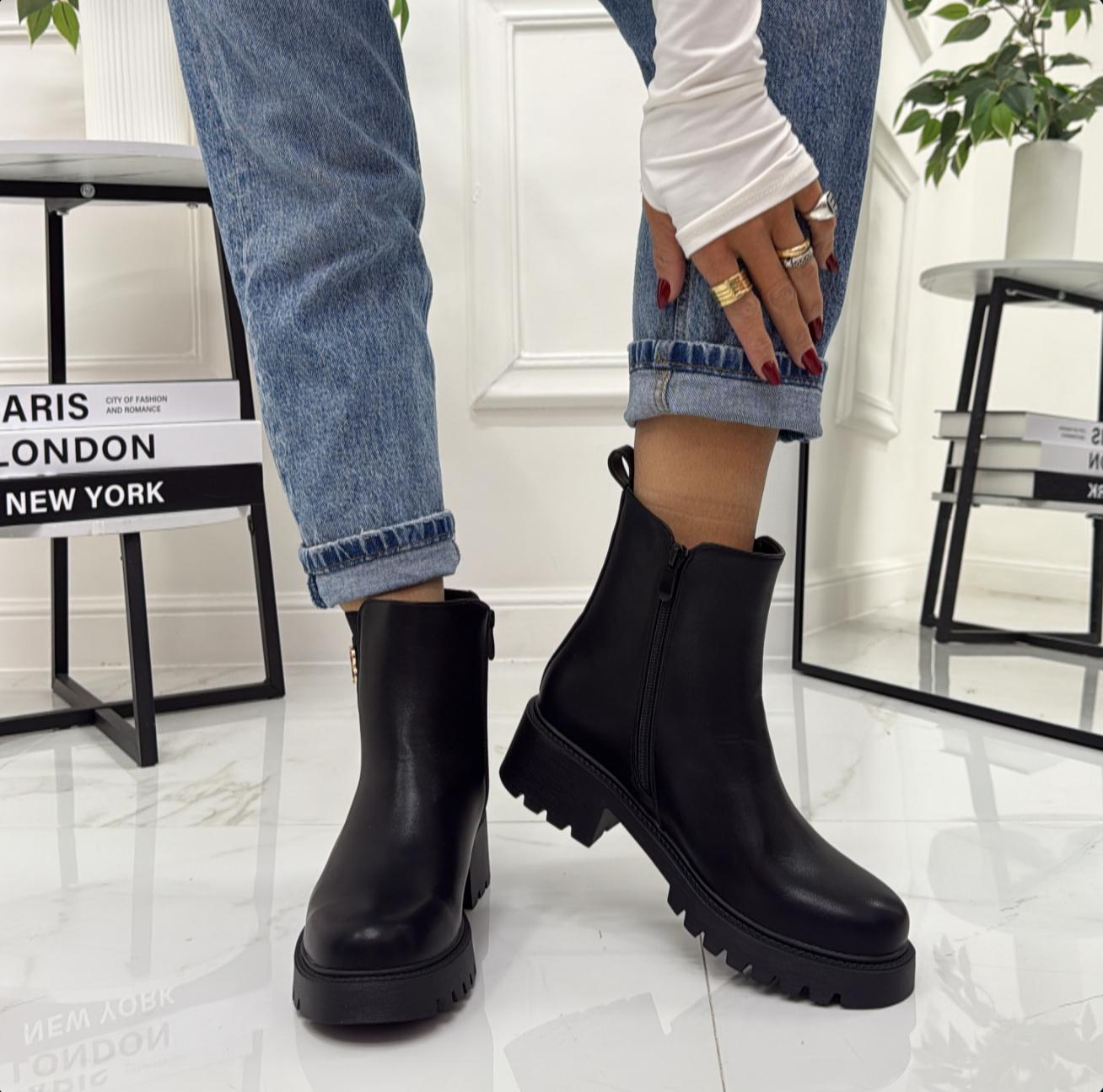 Vitty - Stivaletto Anfibio Donna Scarpa Basso Casual Fibbia Nero