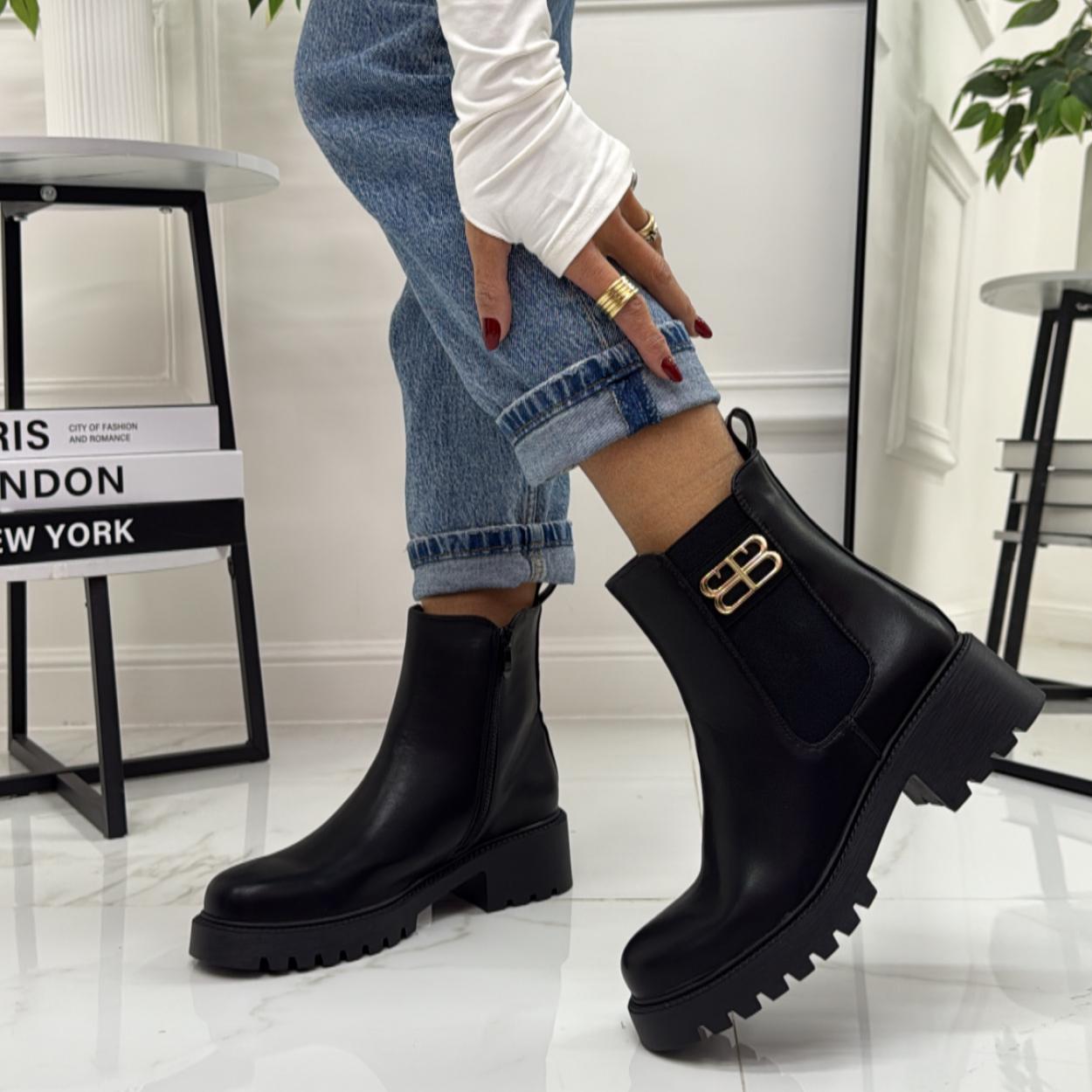 Vitty - Stivaletto Anfibio Donna Scarpa Basso Casual Fibbia Nero