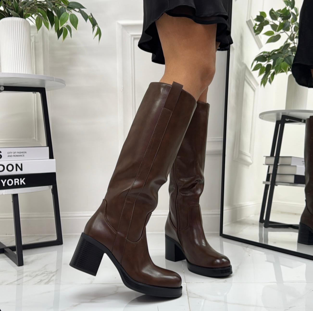 Jolie - Stivale Donna Alto Tacco Punta Casual Elegante Camel