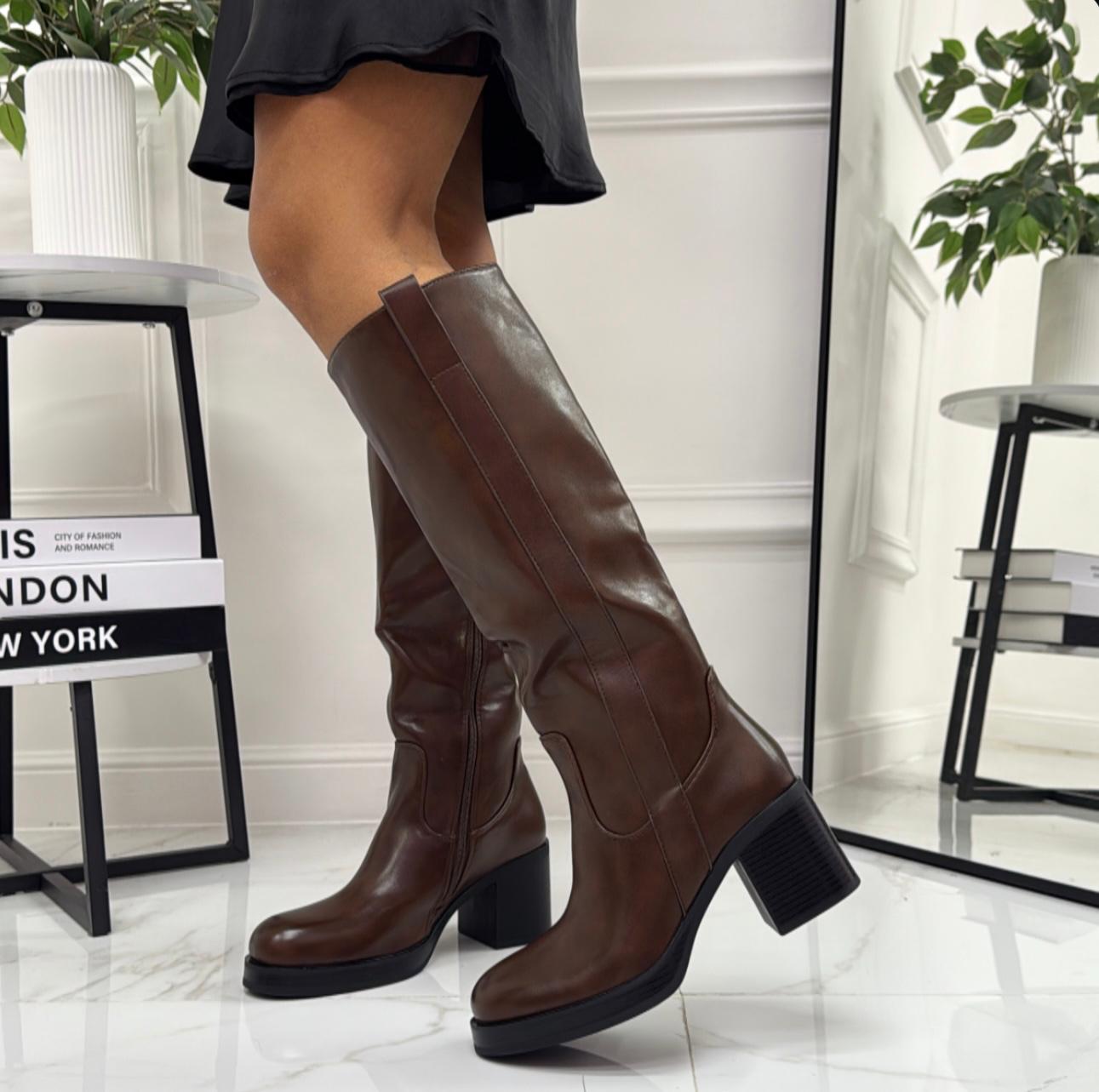 Jolie - Stivale Donna Alto Tacco Punta Casual Elegante Camel