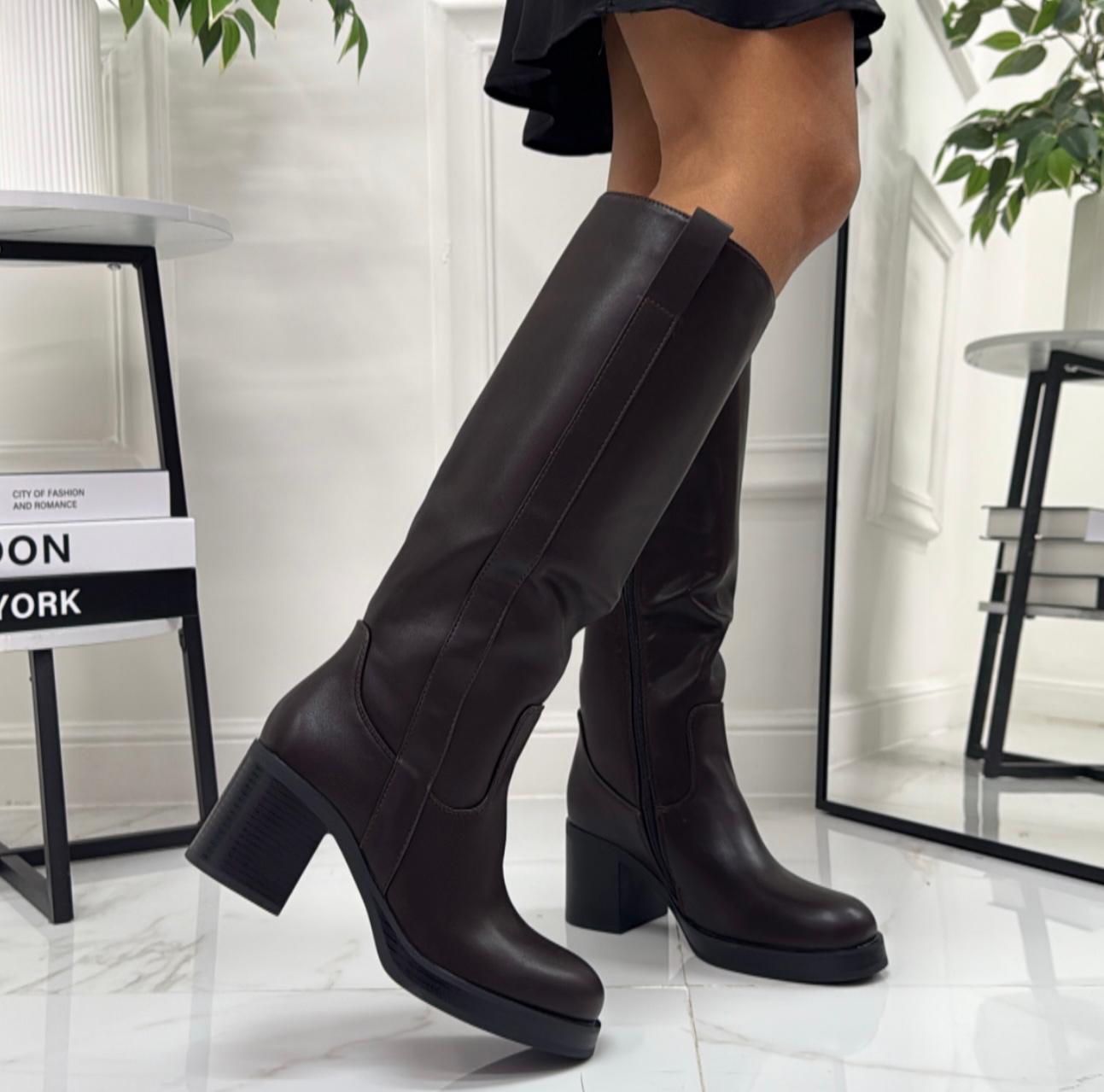 Jolie - Stivale Donna Alto Tacco Punta Casual Elegante Marrone