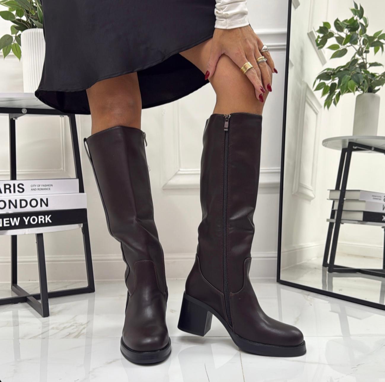 Jolie - Stivale Donna Alto Tacco Punta Casual Elegante Marrone