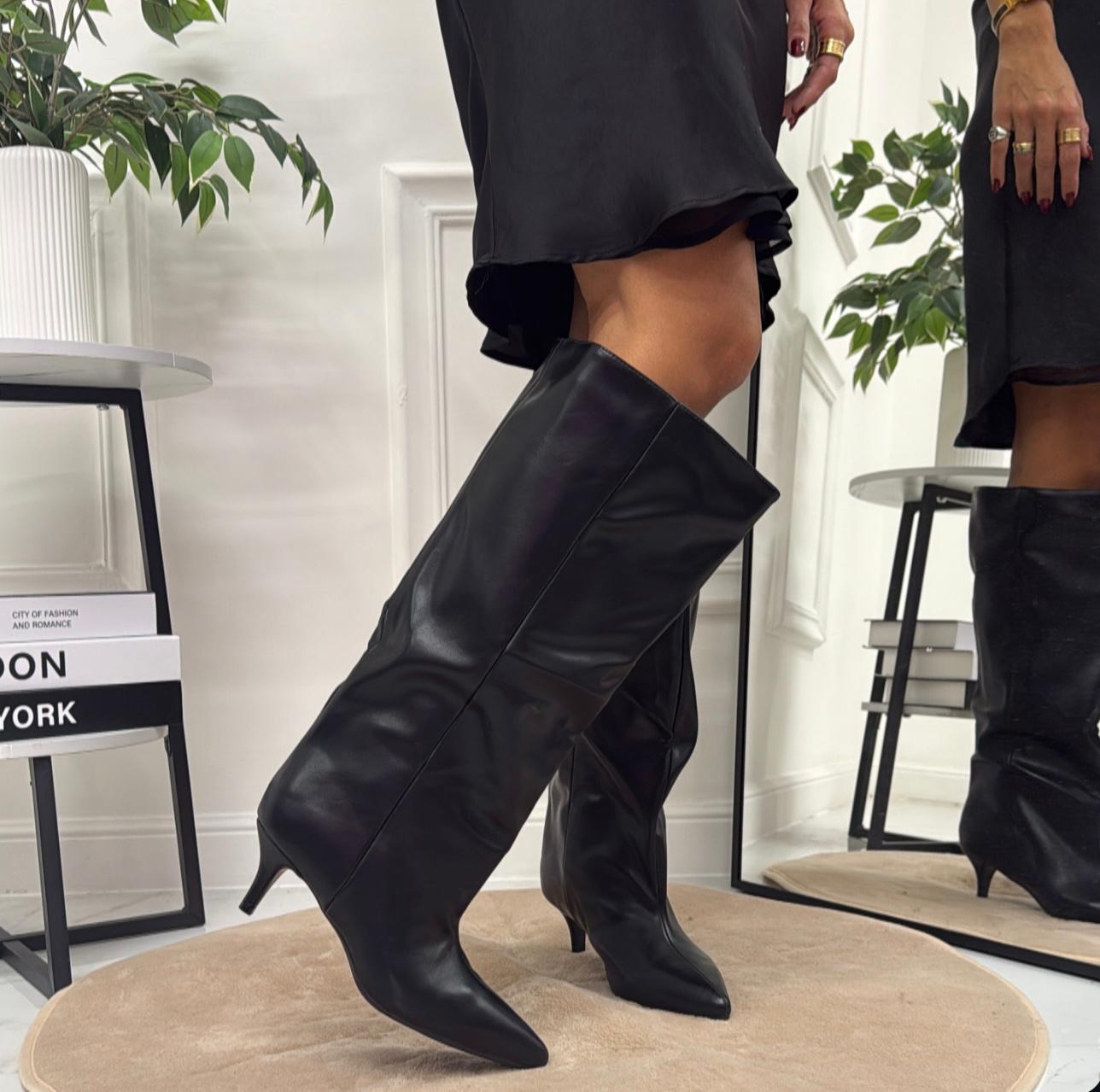 Tahiti - Stivale Donna Alto Tacco Punta Casual Elegante Nero