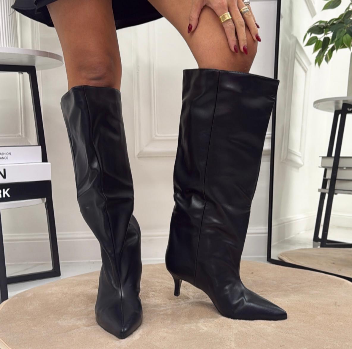 Tahiti - Stivale Donna Alto Tacco Punta Casual Elegante Nero