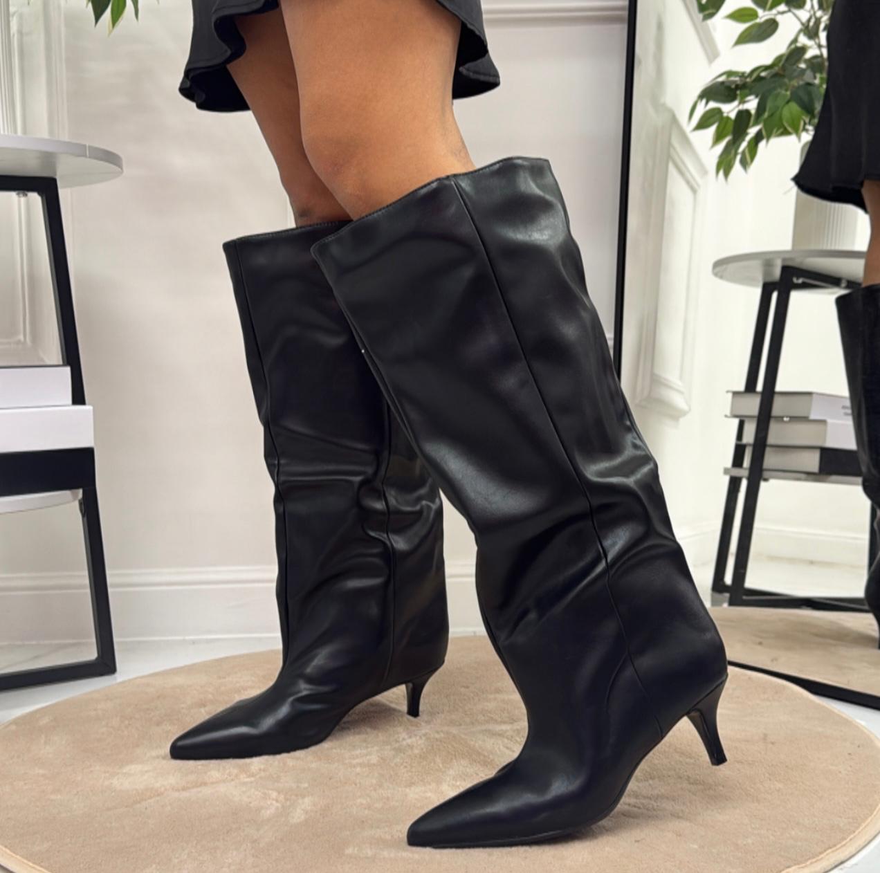 Tahiti - Stivale Donna Alto Tacco Punta Casual Elegante Nero